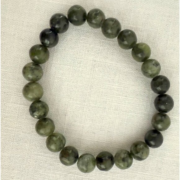 Green Serpentine Energy Bracelet 6.75 inch Natural Stone Beaded Stretch 8mm Bead - Picture 2 of 10